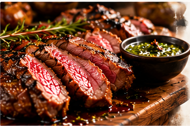 Sliced Argentine grilled steak with chimichurri