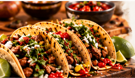 Fresh Mexican tacos with lime and cilantro